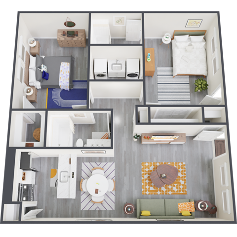 Floor plan for 2 beds, 2 baths, 900 sqft